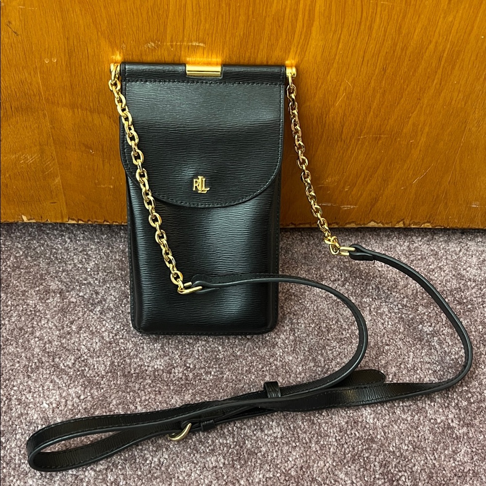 Ralph Lauren Black Leather Crossbody Phone Bag
